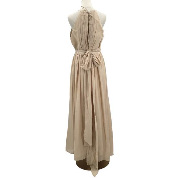 BRIDESMAID DRESS SZ 8 M tan pleated halter belted formal maxi dress new B58 - Picture 3 of 9